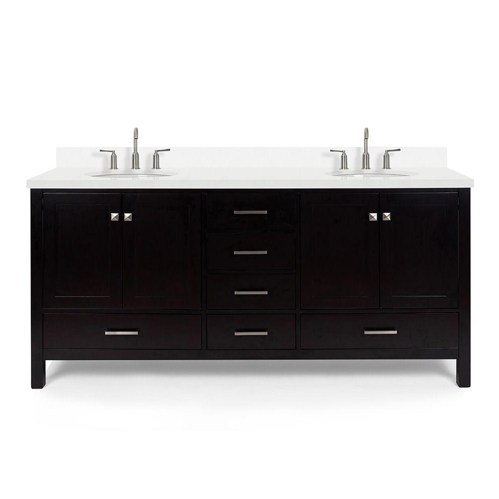 Espresso Hardwood Double Sink Vanity with White Quartz Top