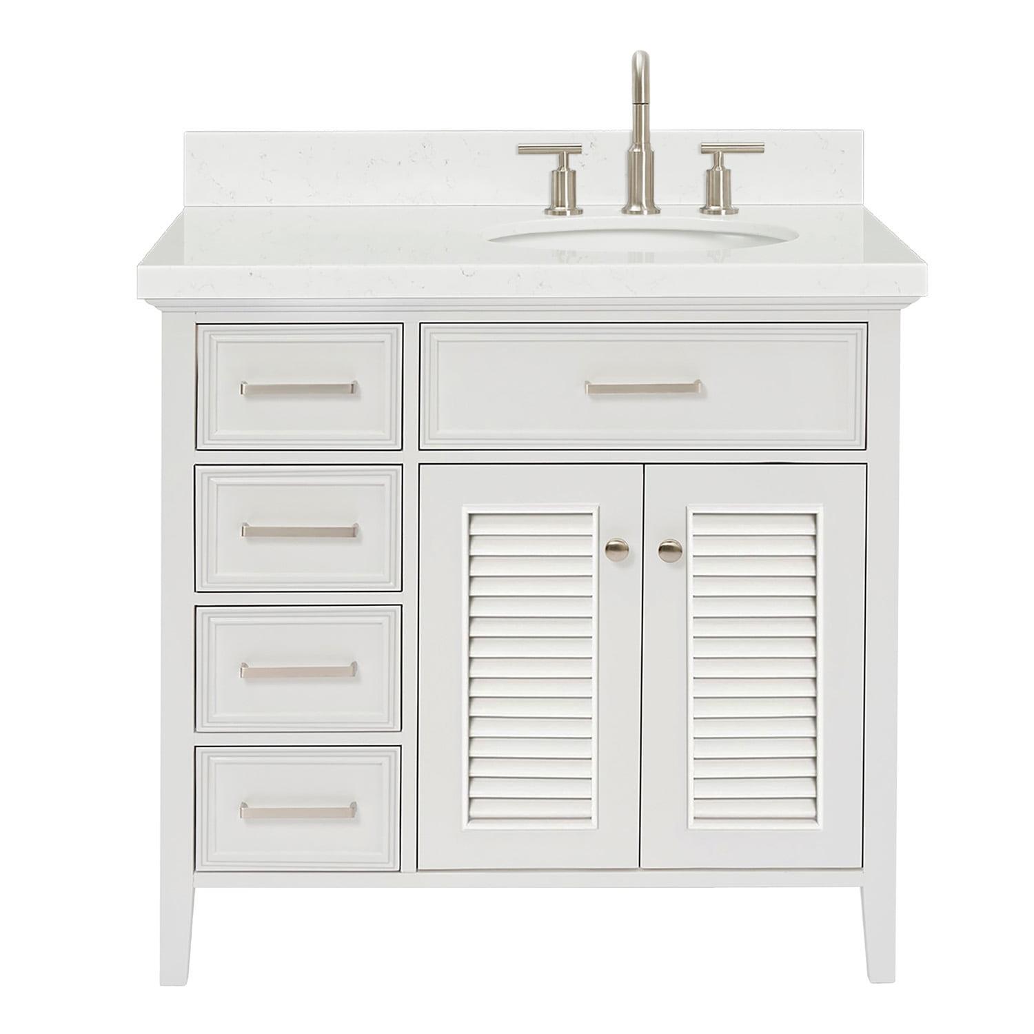 Kensington 36'' White Hardwood Freestanding Vanity with Quartz Top