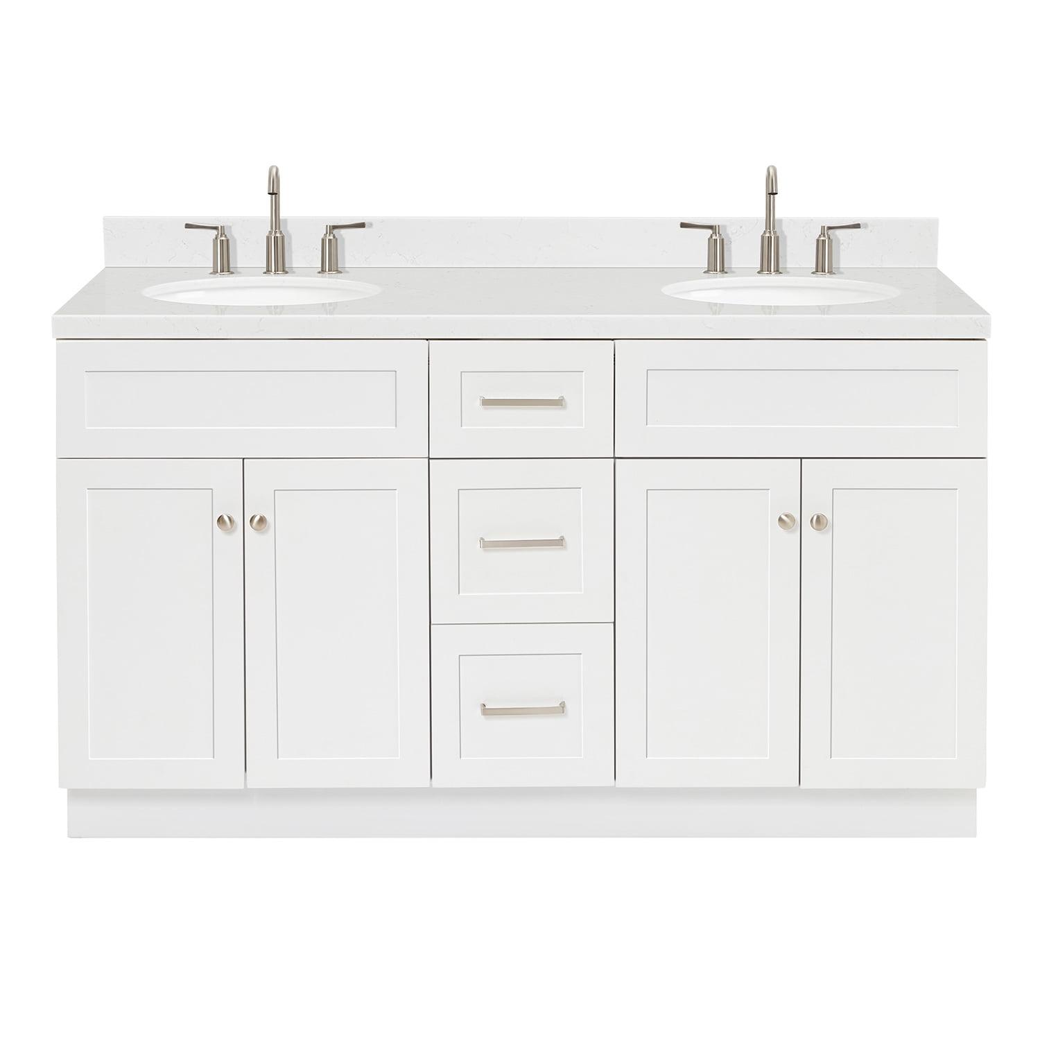 Hamlet 60" White Freestanding Double Basin Vanity with Quartz Top