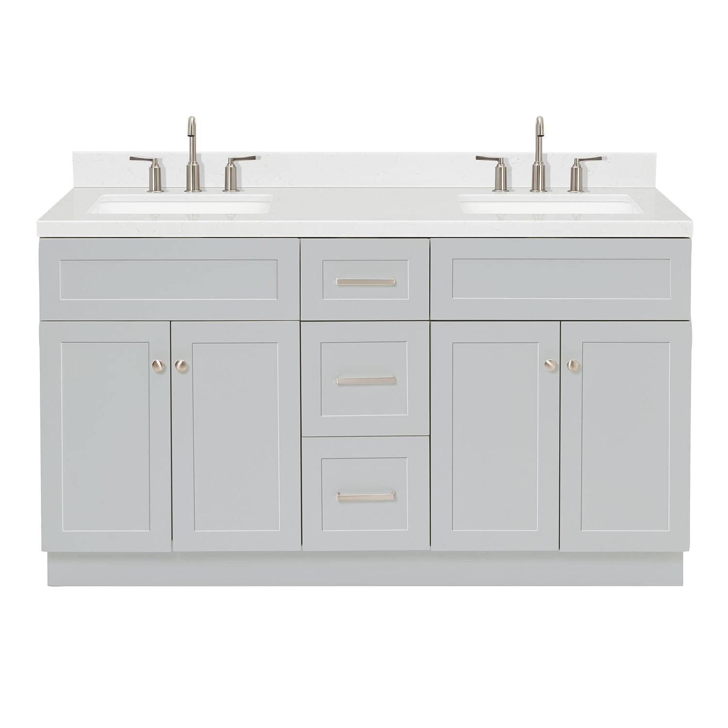 Gray 60" Freestanding Double Basin Vanity with Quartz Top