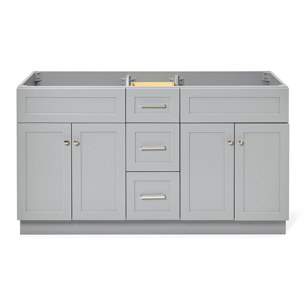 Hamlet 60" Gray Double Freestanding Vanity Cabinet with Nickel Hardware