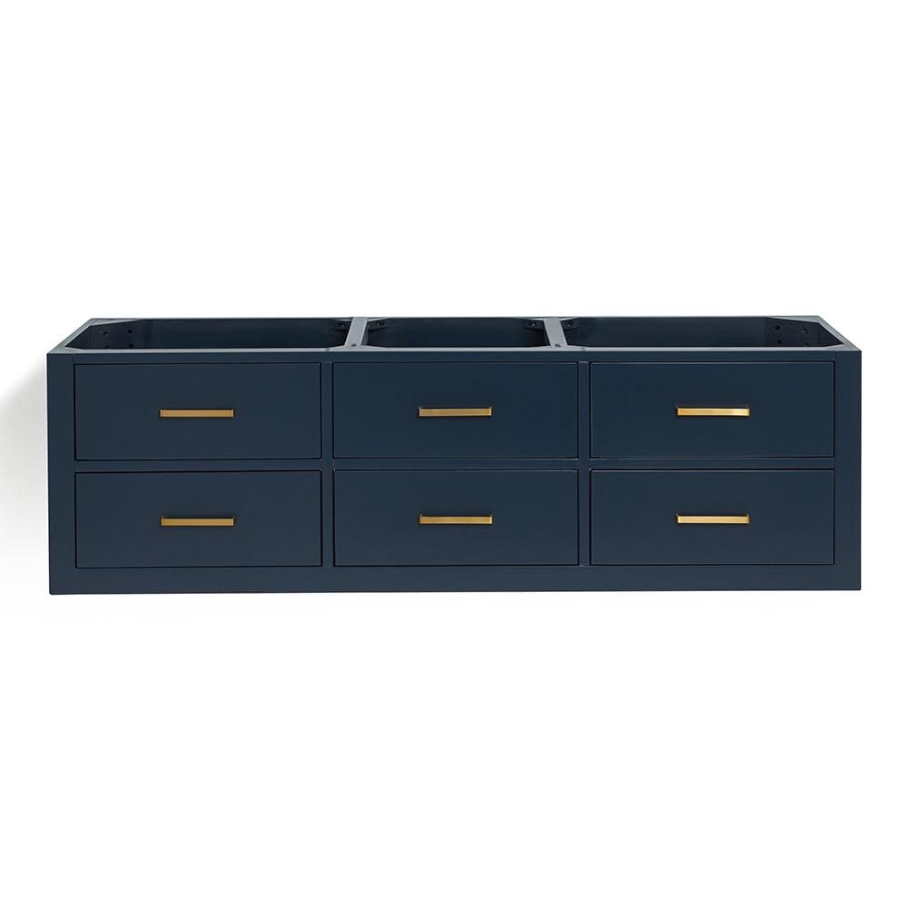 Midnight Blue 60'' Double Wall-Mounted Bathroom Vanity with Brass Handles