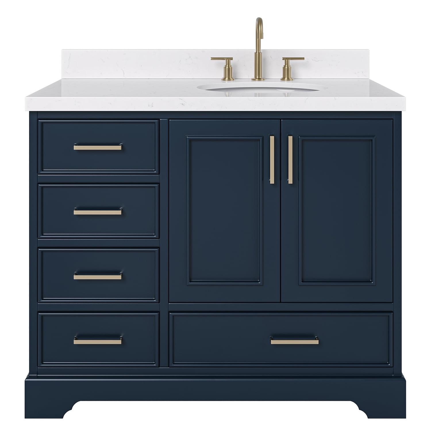 Midnight Blue 42" Single Bathroom Vanity with Carrara Marble Top