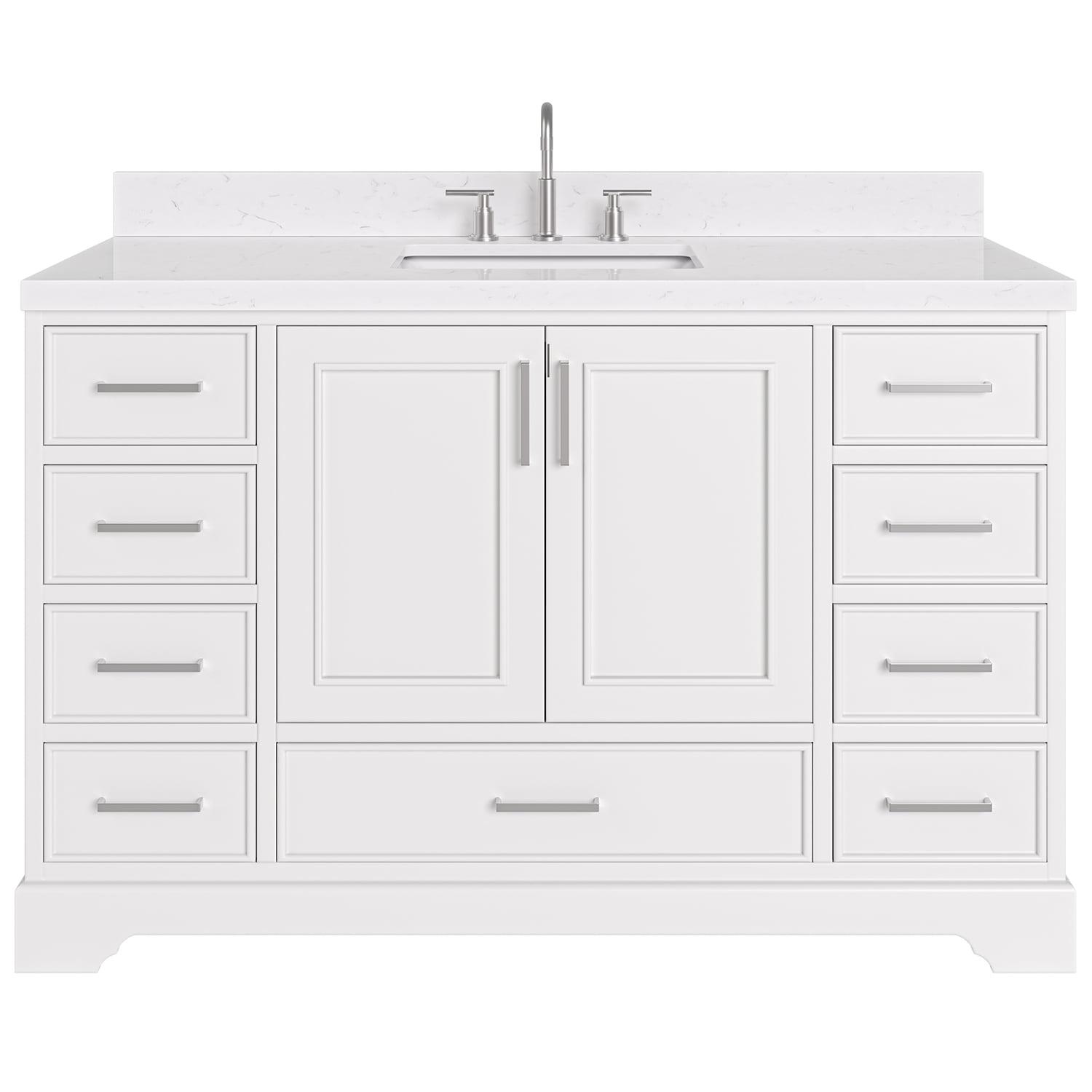 Stafford 54" White Freestanding Bathroom Vanity with Carrara Quartz Top