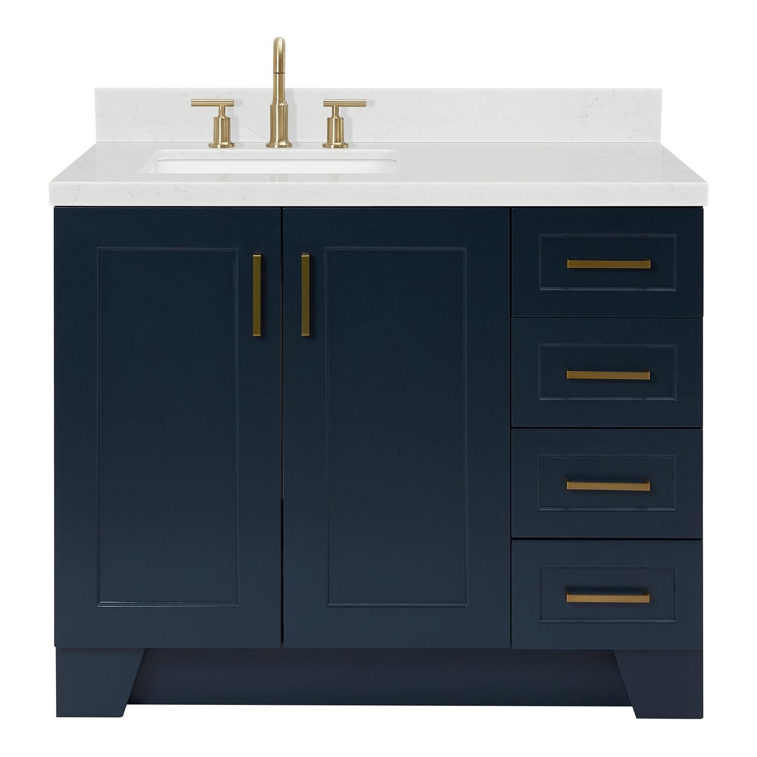 Freitas 42'' Solid Wood Single Bathroom Vanity with 1.5'' Carrara Quartz Top, Left Offset Rectangular Sink
