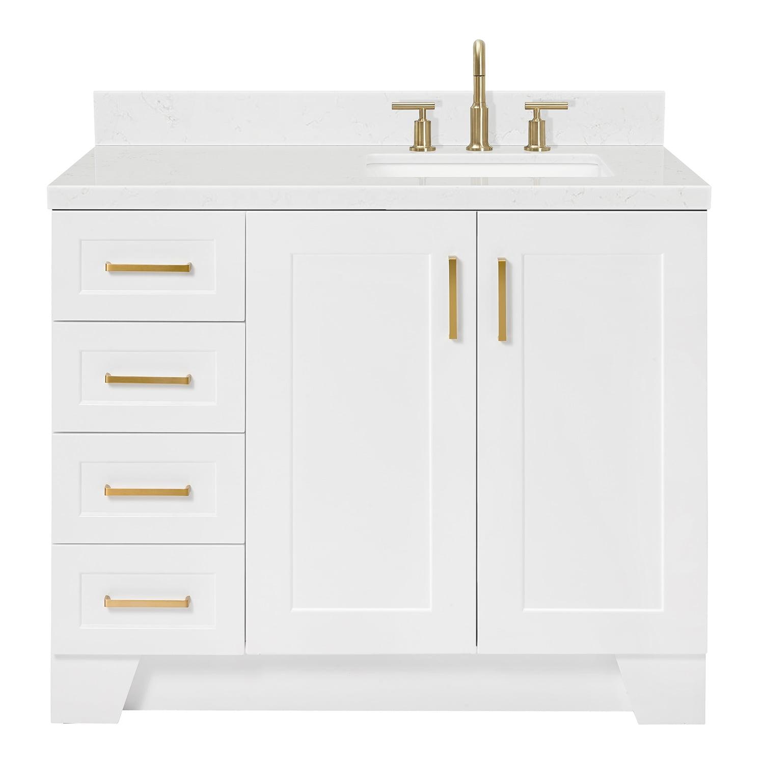 White Freestanding Single Basin Vanity with Gold Hardware