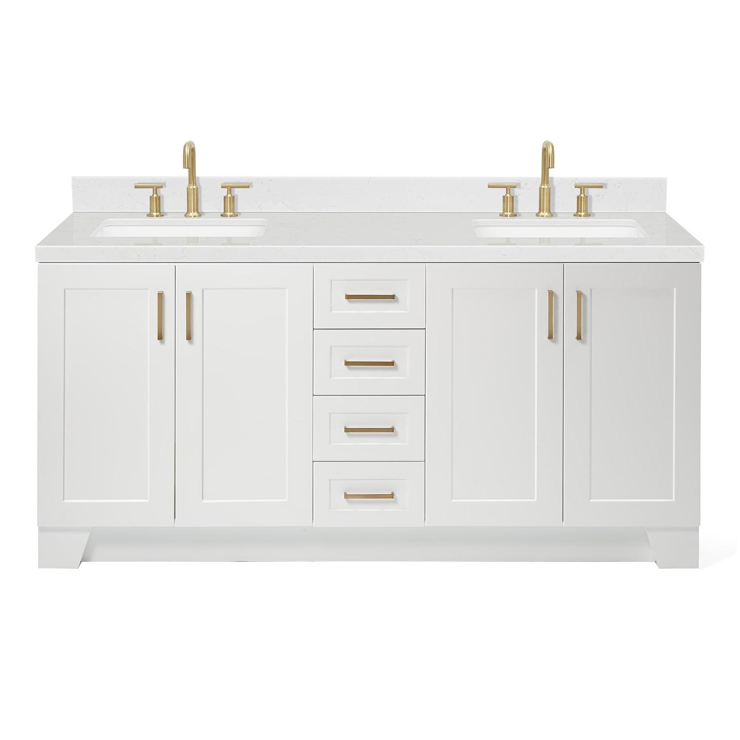 White Double Freestanding Bathroom Vanity with Quartz Top