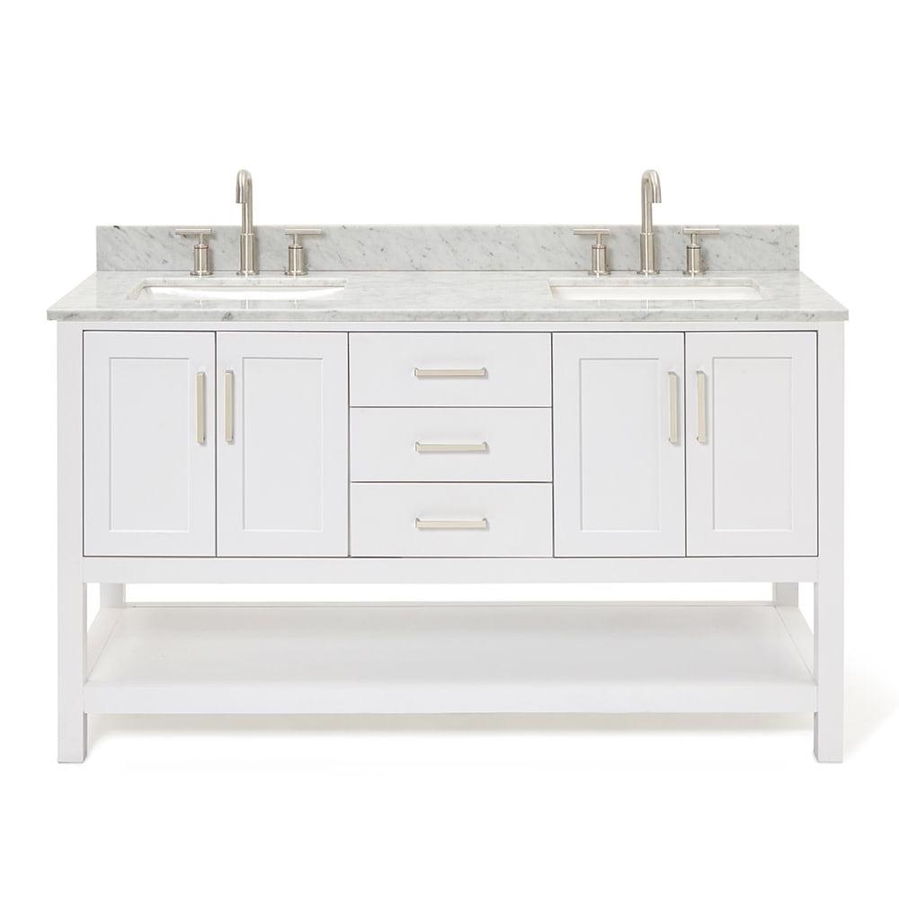 Magnolia 61" White Double Basin Freestanding Vanity with Carrara Top