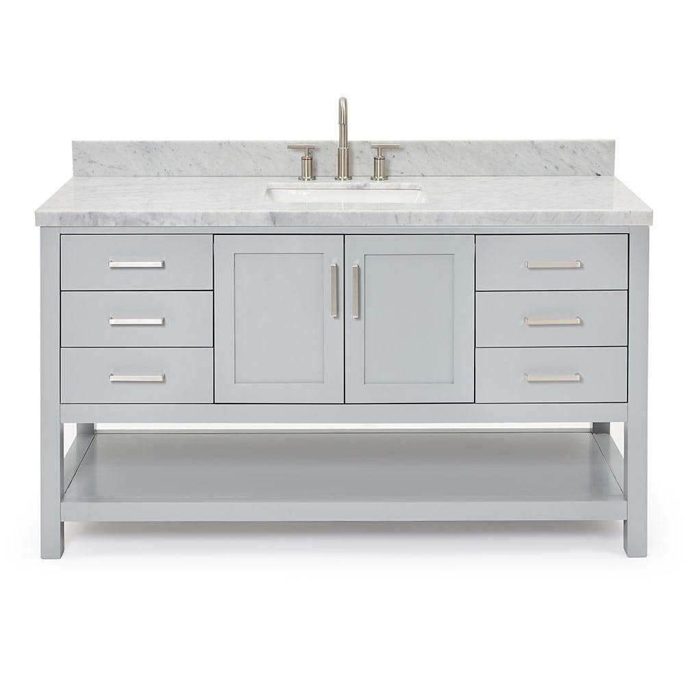 Magnolia 61" Gray Freestanding Double Basin Vanity with Carrara White Top