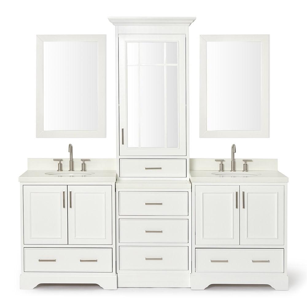 Stafford 85" White Double Sink Vanity Set with Quartz Top