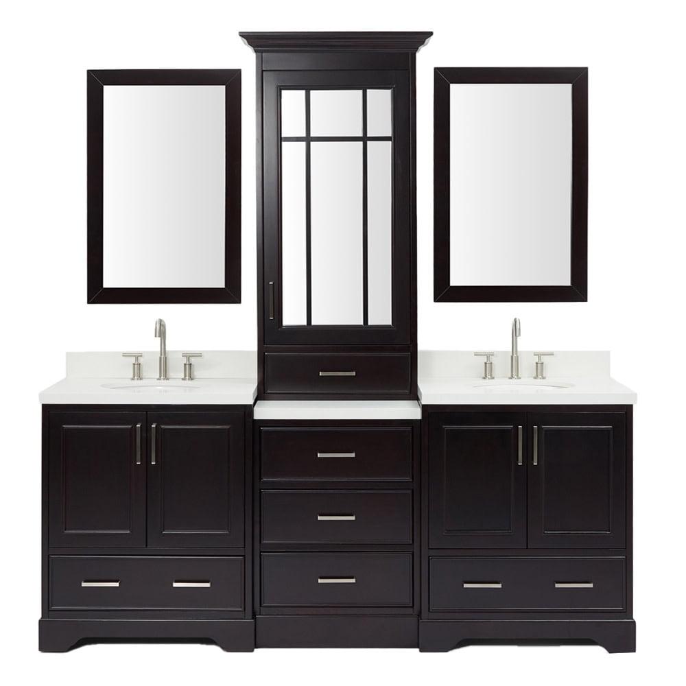 Espresso Double Sink Vanity Set with White Quartz Top and Mirrors