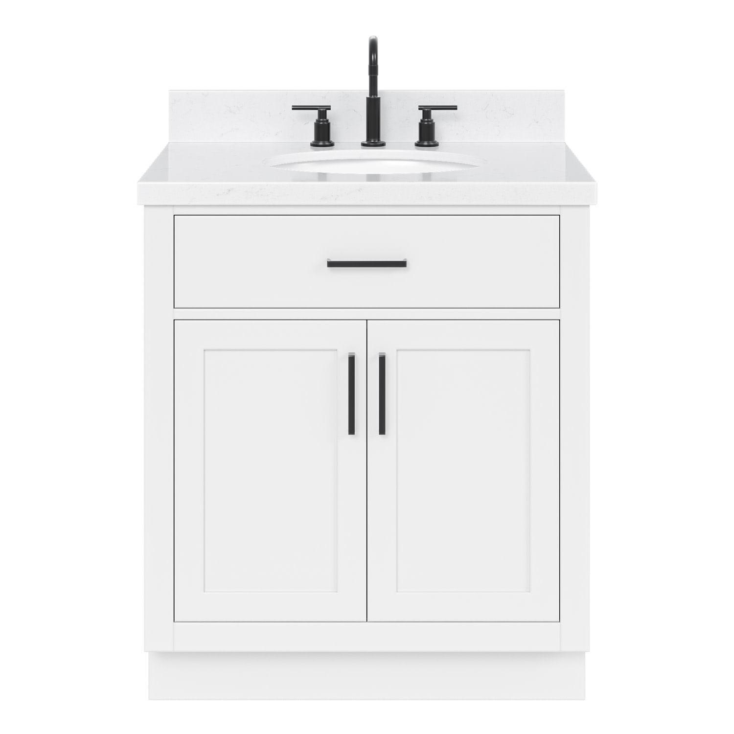 Tidworth 30.25'' Single Bathroom Vanity with Carrara Quartz Top