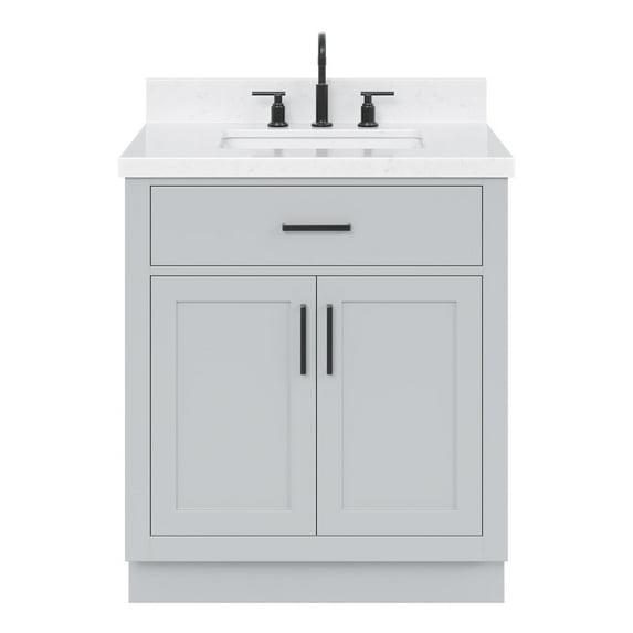 Wildon Home® Tidworth 30'' Solid Wood Single Bathroom Vanity with 1.5'' Carrara Quartz Top, Rectangular Sink