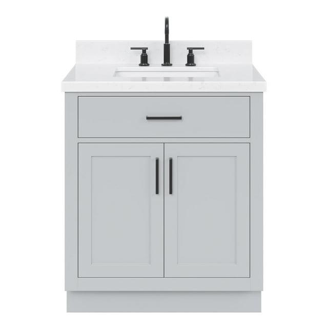 Wildon Home® Tidworth 30'' Solid Wood Single Bathroom Vanity with 1.5'' Carrara Quartz Top, Rectangular Sink