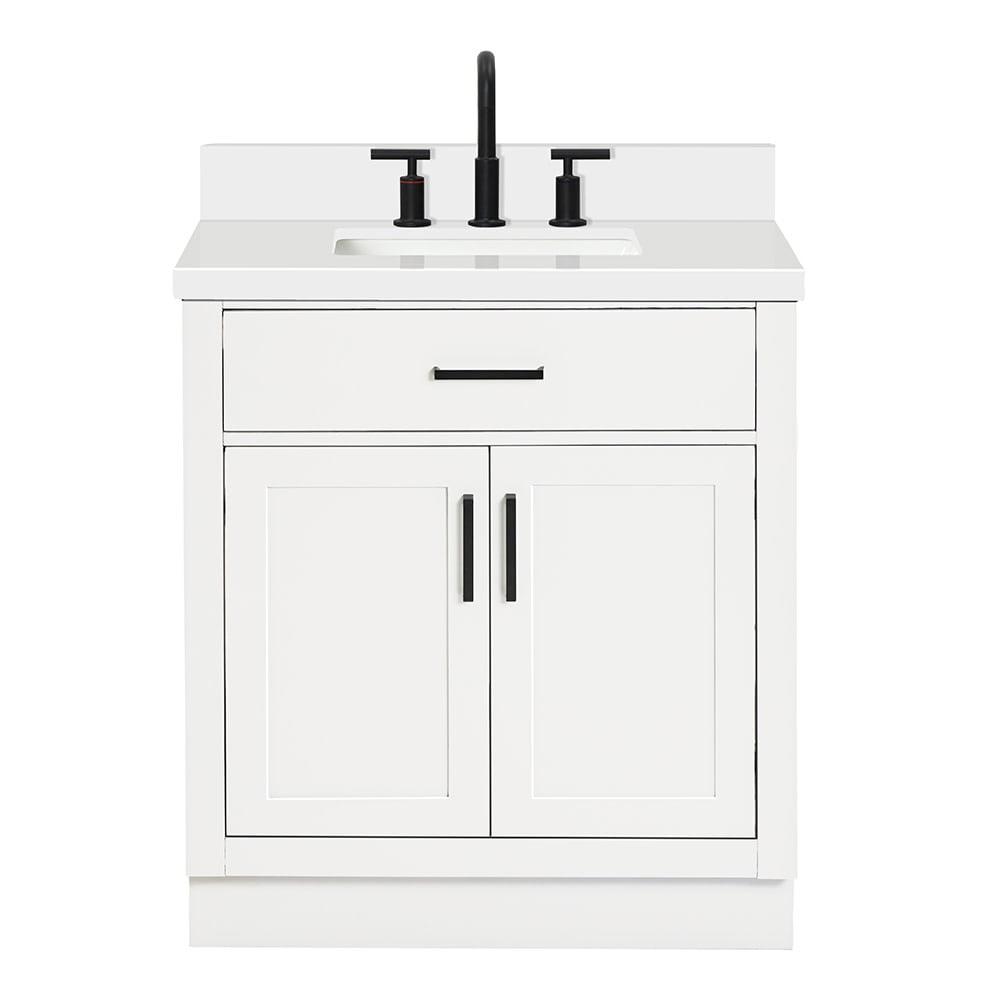 Thornaby 30'' Solid Wood Single Bathroom Vanity with 1.5'' White Quartz Top, Oval Sink