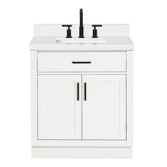 Thornaby 30'' Solid Wood Single Bathroom Vanity with 1.5'' White Quartz Top, Oval Sink