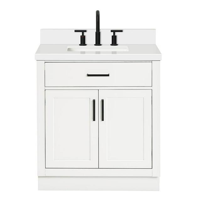 Thornaby 30'' Solid Wood Single Bathroom Vanity with 1.5'' White Quartz Top, Oval Sink