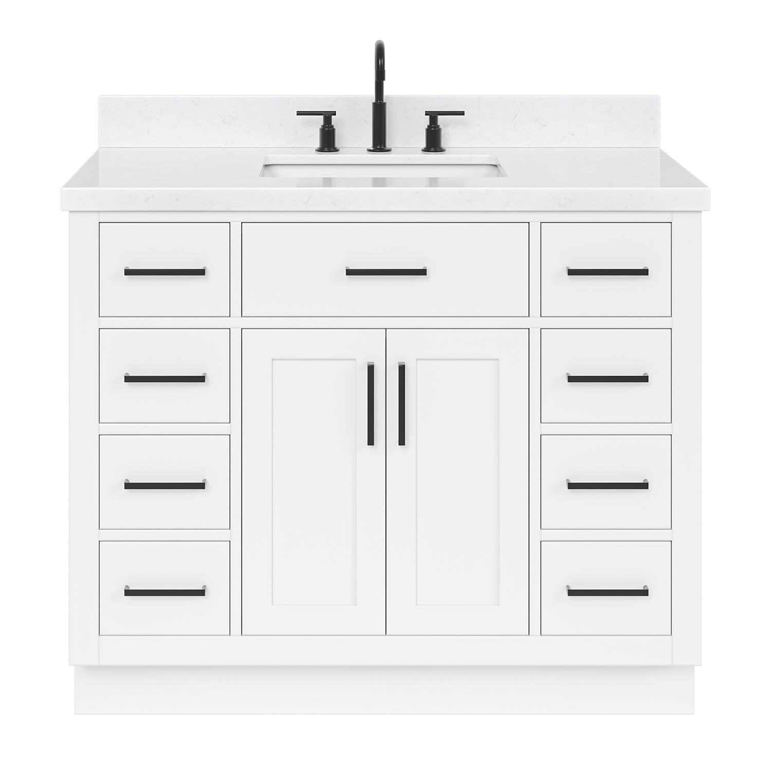 Wildon Home® Tidworth 42'' Solid Wood Single Bathroom Vanity with 1.5'' Carrara Quartz Top, Rectangular Sink
