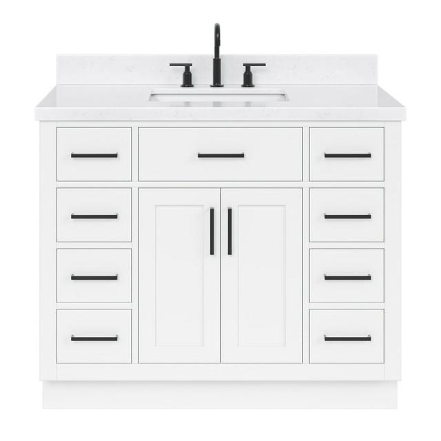 Wildon Home® Tidworth 42'' Solid Wood Single Bathroom Vanity with 1.5'' Carrara Quartz Top, Rectangular Sink