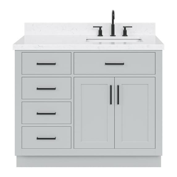 Wildon Home® Tidworth 42'' Solid Wood Single Bathroom Vanity with 1.5'' White Quartz Top, Right Offset Rectangular Sink