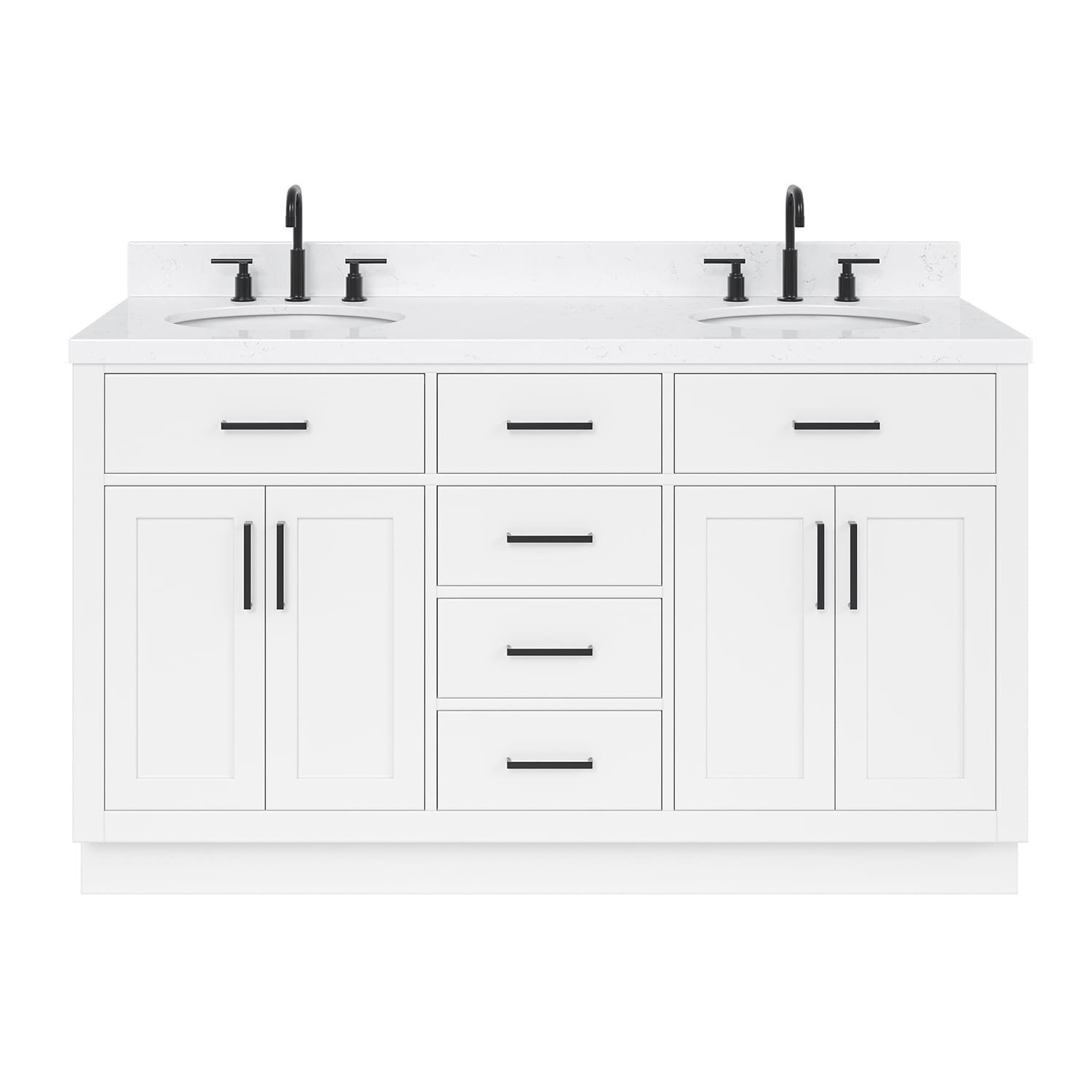 Hepburn 60" White Hardwood Double Basin Vanity Set