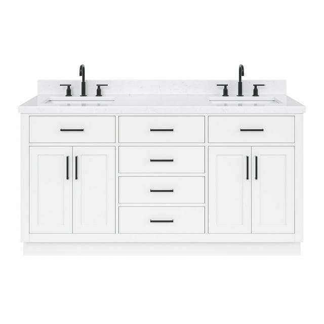 Wildon Home® Tidworth 66'' Solid Wood Double Bathroom Vanity with 1.5'' Carrara Quartz Top, Rectangular Sinks