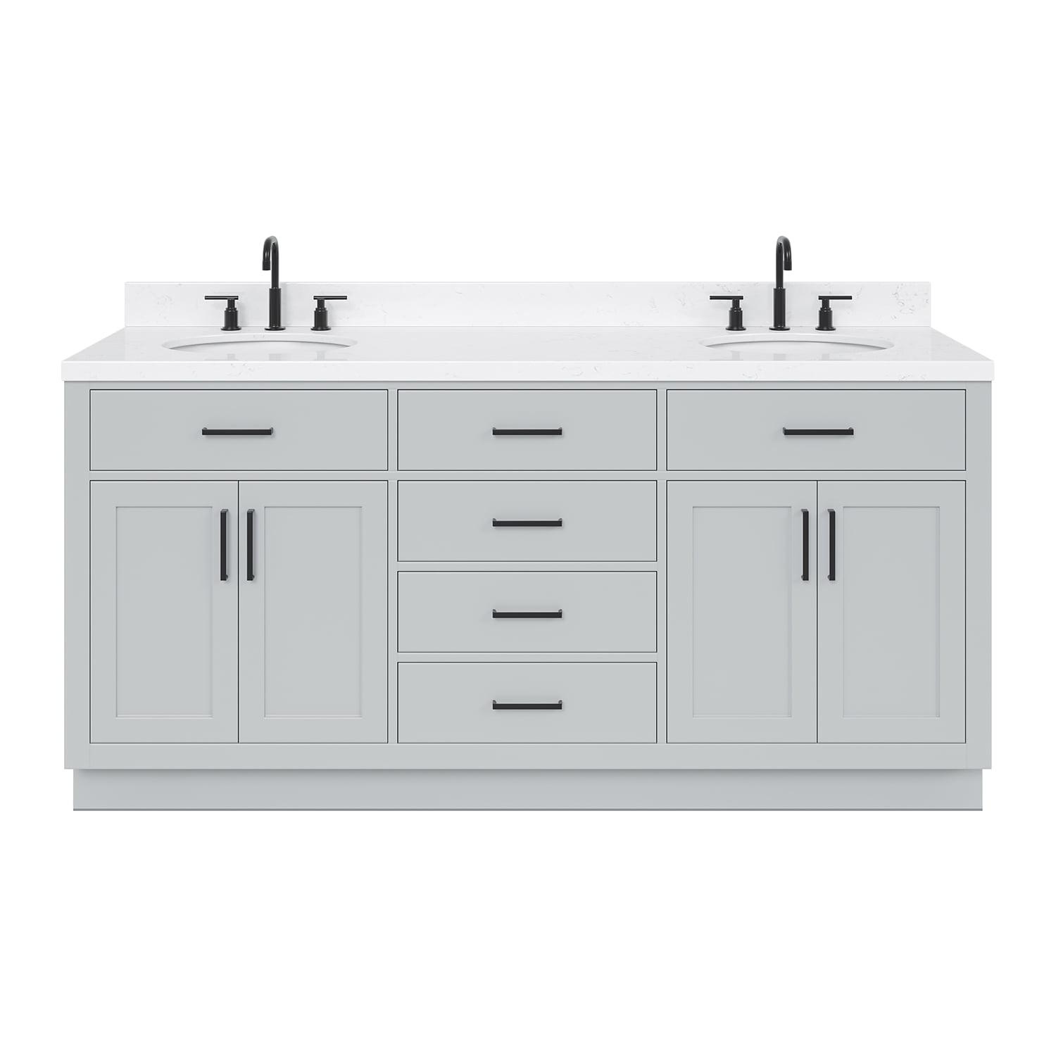 Gray Double Bathroom Vanity with Quartz Top and Storage