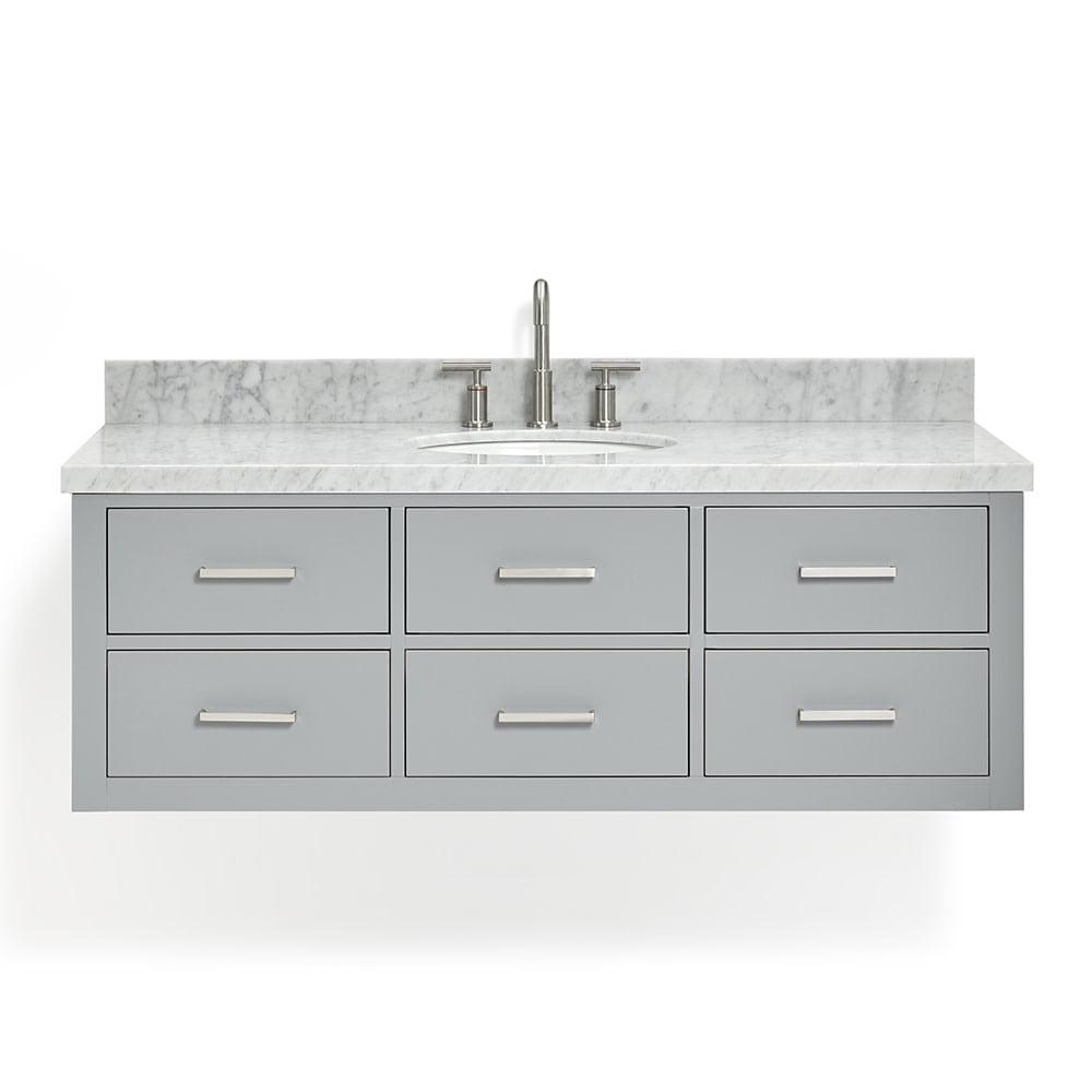 Hutton 55" Grey Wall-Mounted Single Basin Vanity with Carrara White Top