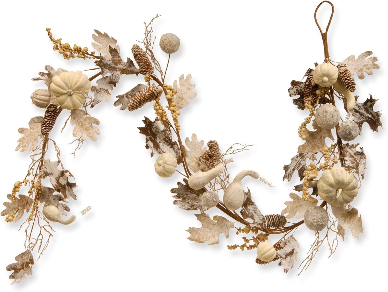 Autumn Elegance 6ft White Pumpkin and Pinecone Garland