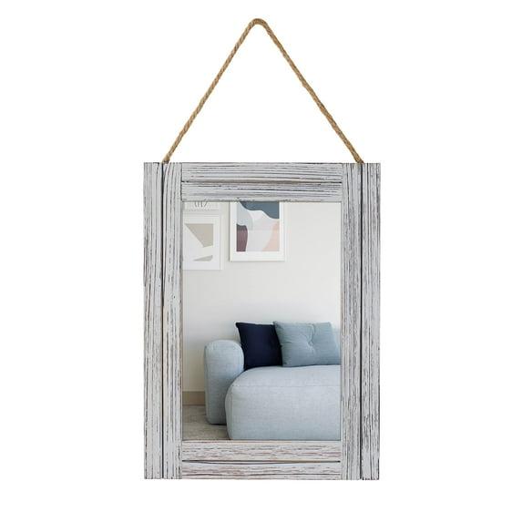 Arikago 12 x 16 in Wall Decorative Mirror, Rustic Wood Frame Rectangular Mirror with Hanging Rope for Entryway, Bedroom, Guest Bathroom, Living Room, Bedroom - Grey