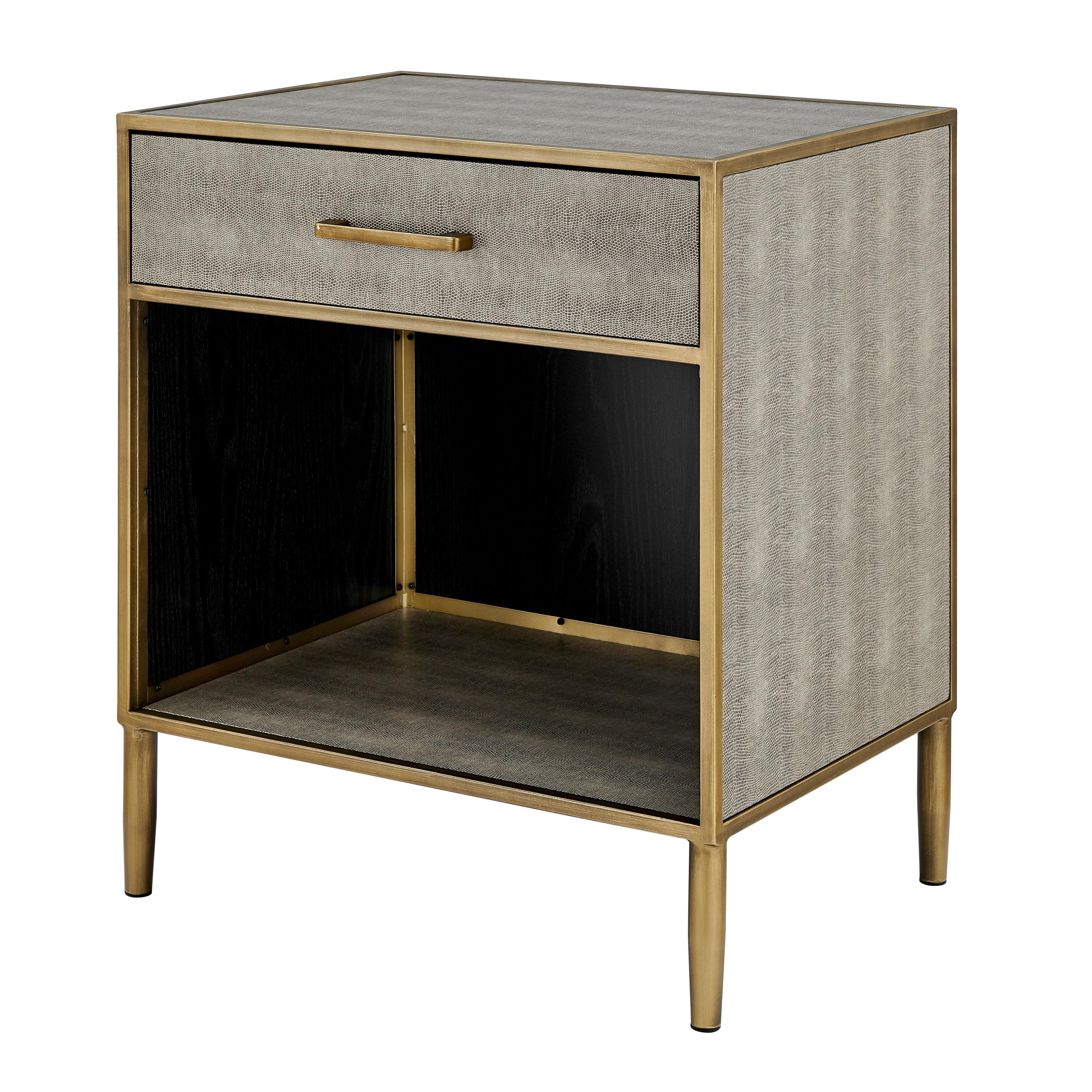 Chronicle Gray Faux Shagreen End Table with Gold Base