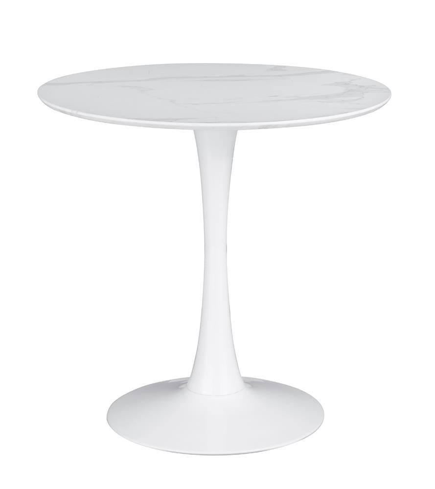 30" Transitional White Marble & Wood Round Dining Table