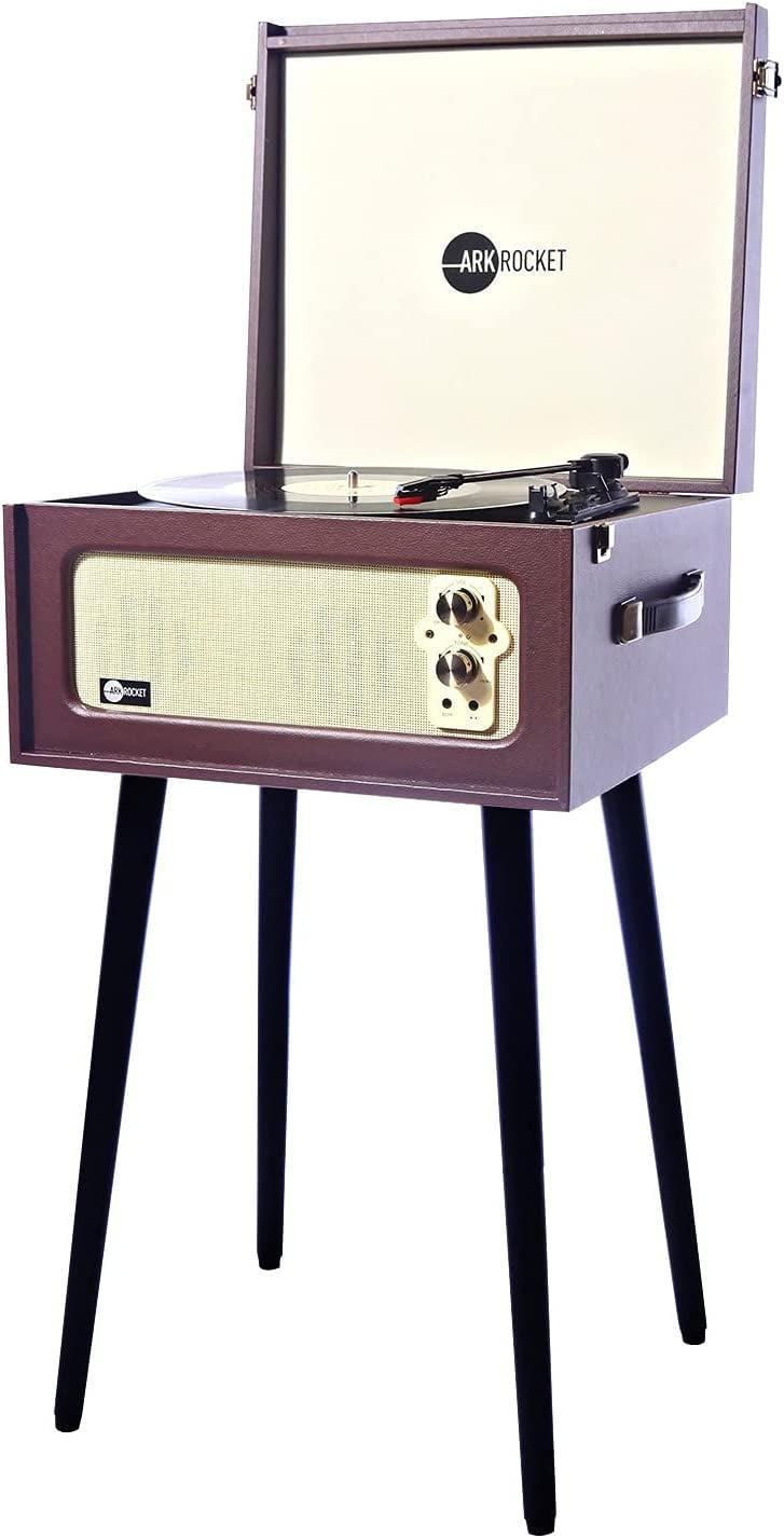 Arkrocket Brown 3-Speed Bluetooth Retro Turntable with Built-in Speakers