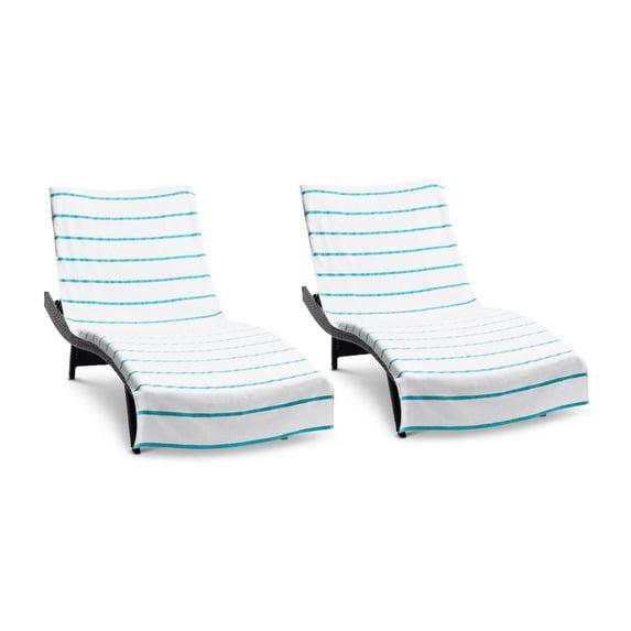 Arkwright Las Rayas Chaise Lounge Cover - (Pack of 2) 100% Cotton Terry Towel with Fitted Pocket, 30x85 - Blue