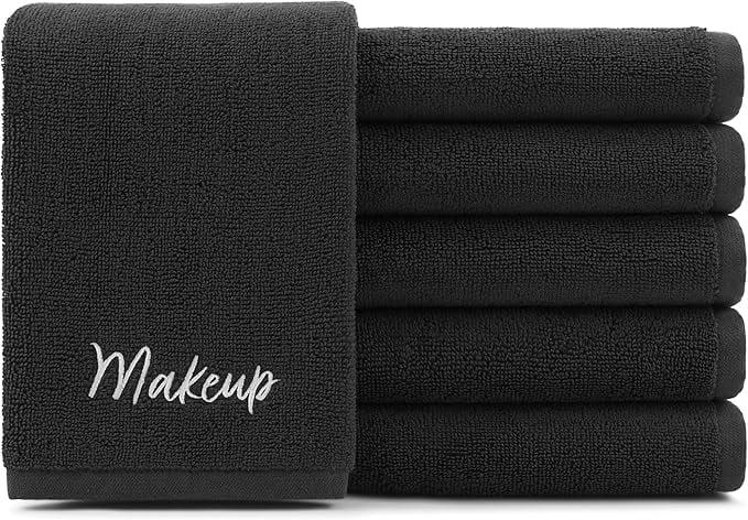 Black Cotton Embroidered Makeup Removal Washcloth Set