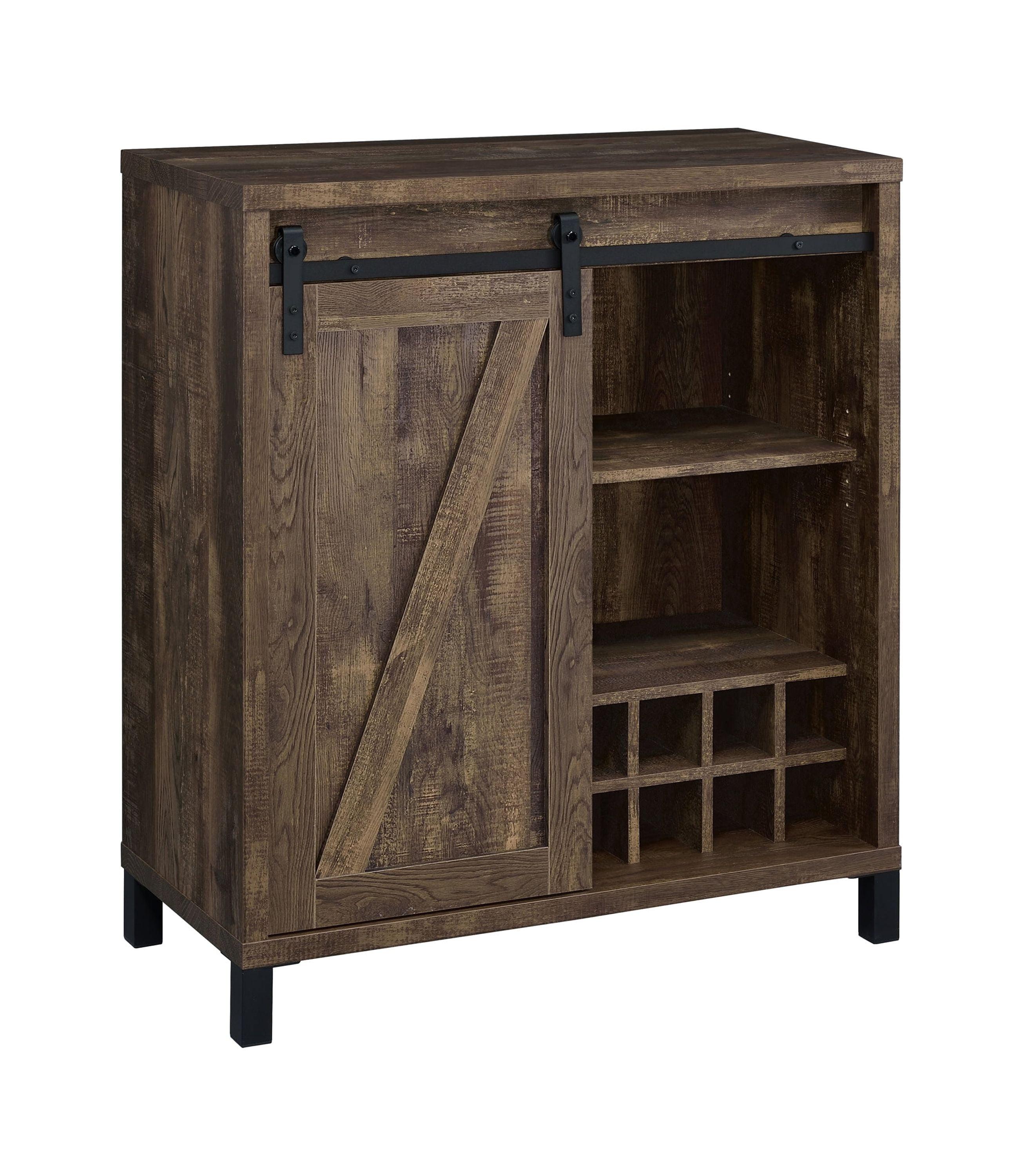 Rustic Oak Contemporary Bar Cabinet with Sliding Door