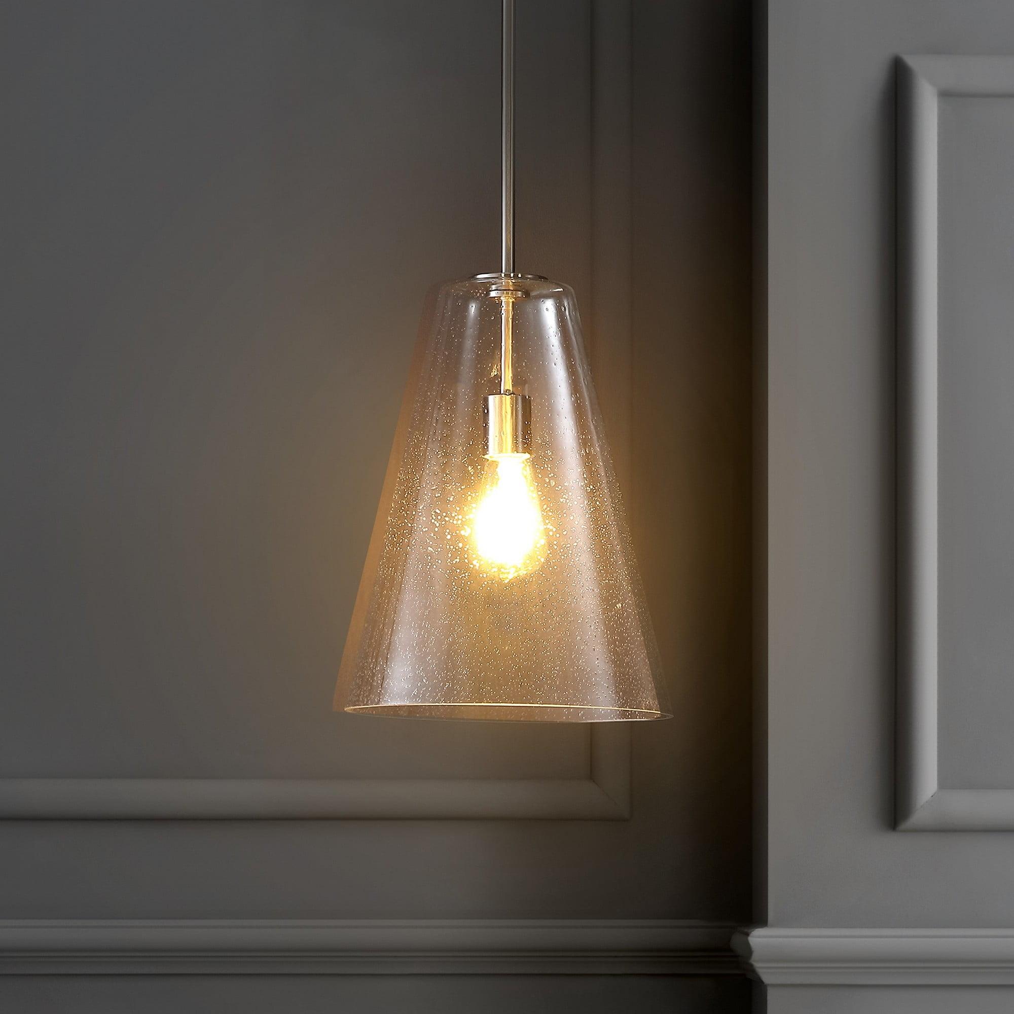 Arlo Mid-Century Modern Nickel & Seeded Glass LED Pendant