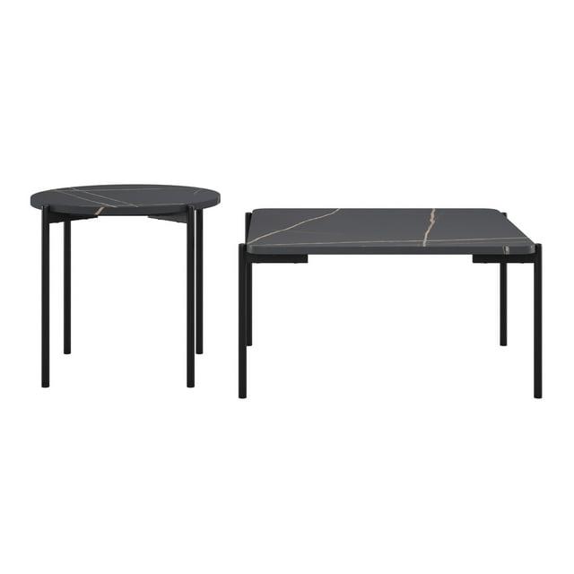 2pc Arlo Coffee Table Set Black Faux Marble - CorLiving: Durable Iron Frame, MDF Top, Modern Design