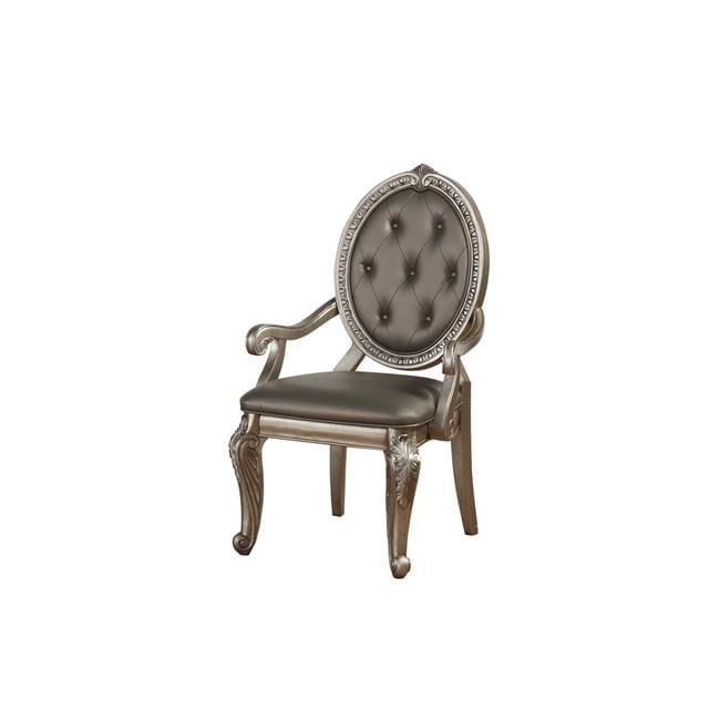 24" Northville Dining Chair PU and Antique Silver - Acme Furniture: Elegant Tufted Leather, Wood Frame, Armrest