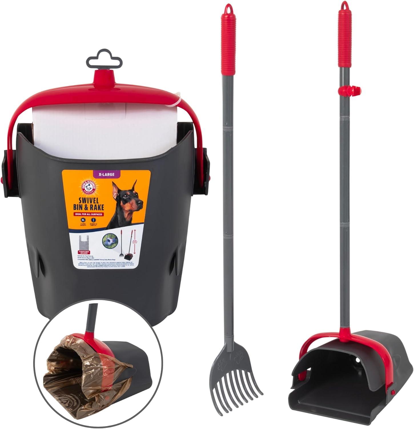 Extra Large Black and Red Swivel Bin & Rake Pooper Scooper