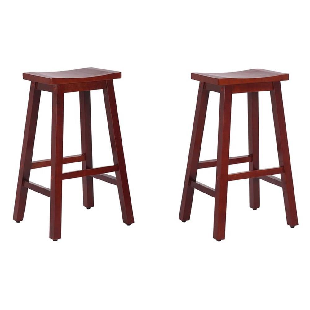 Arman 29" Cherry Solid Wood Saddle Seat Bar Stools, Set of 2