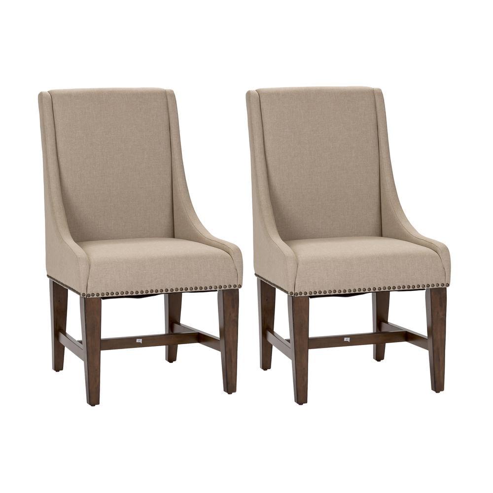 Antique Brown Linen Upholstered Parsons Side Chair Set