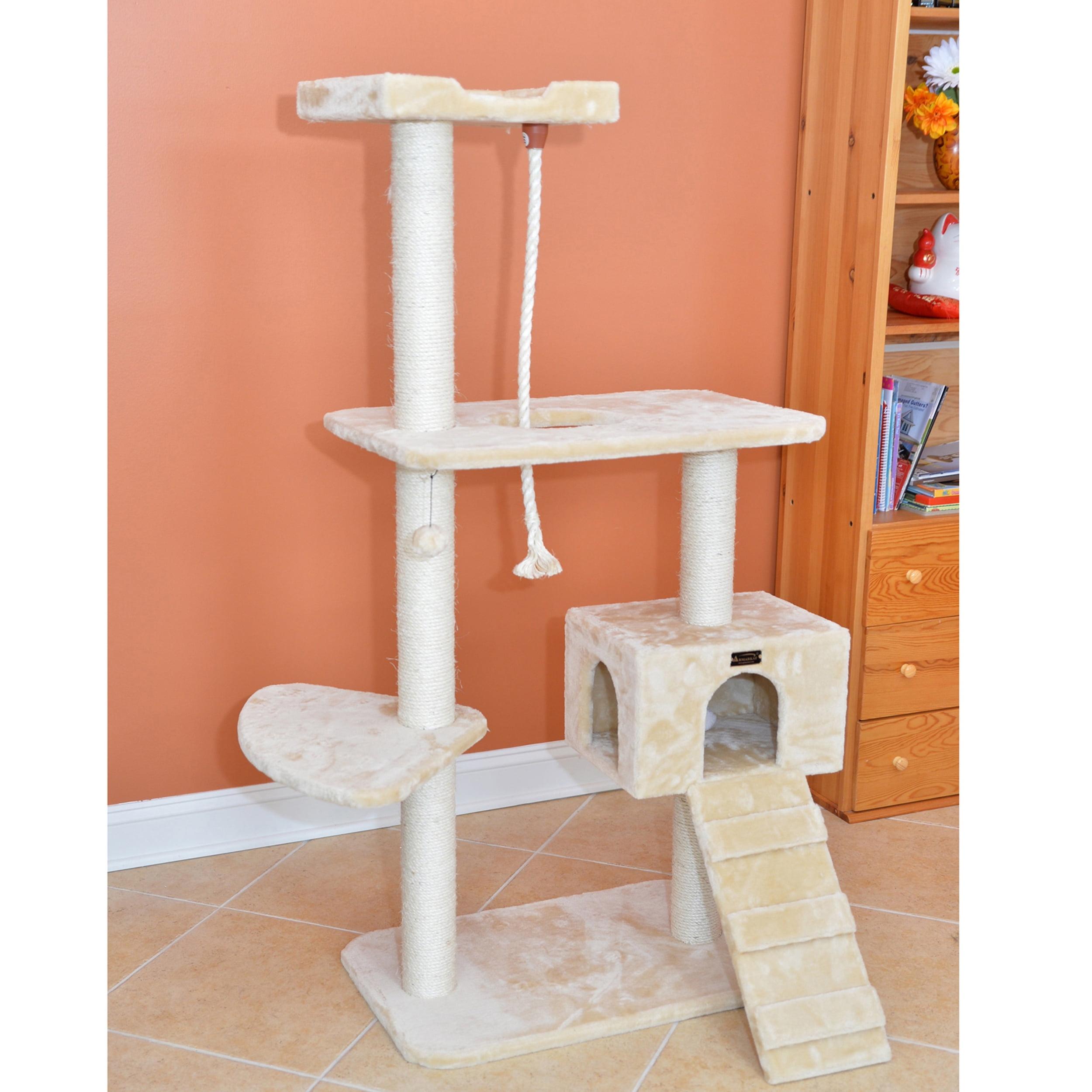 Beige Freestanding Sisal Cat Tree with Condo and Perches