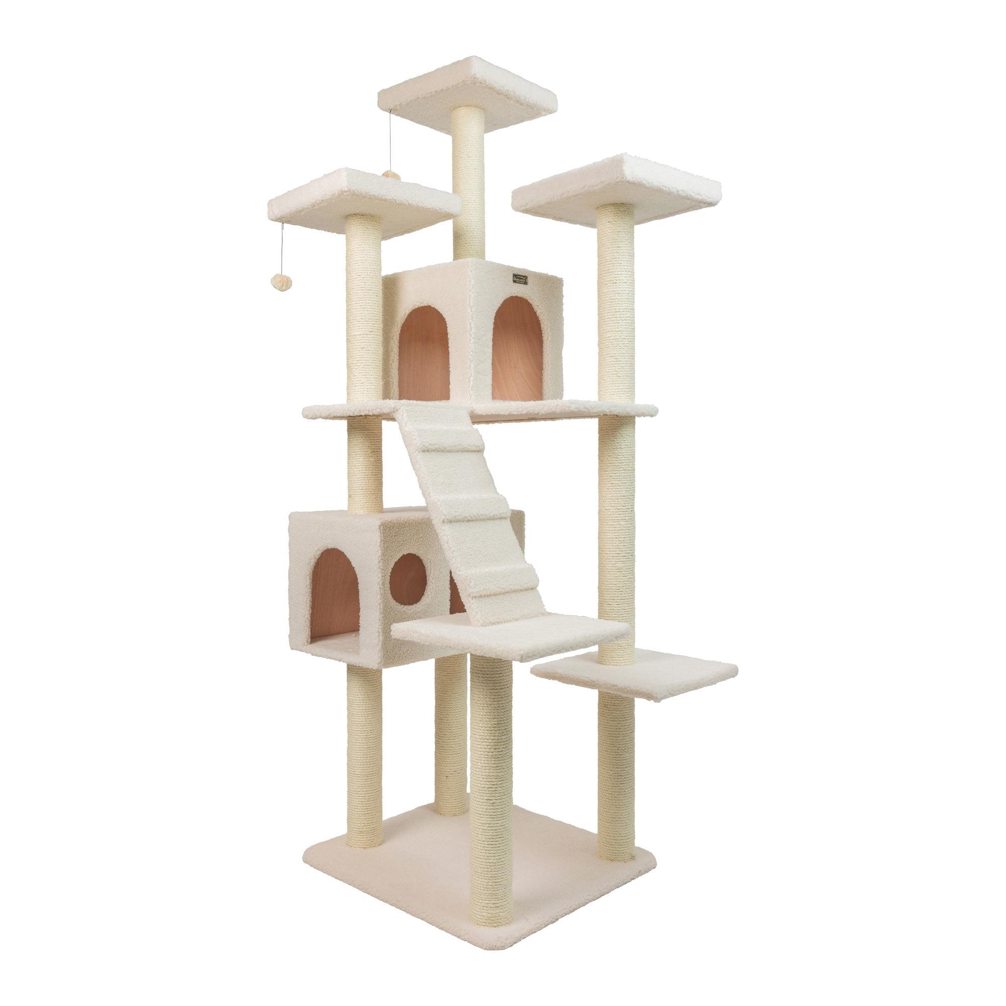 Armarkat B7701 Classic Real Wood Cat Tree In Ivory, Jackson Galaxy Approved, Multi Levels With Ramp, Three Perches, Two Condos