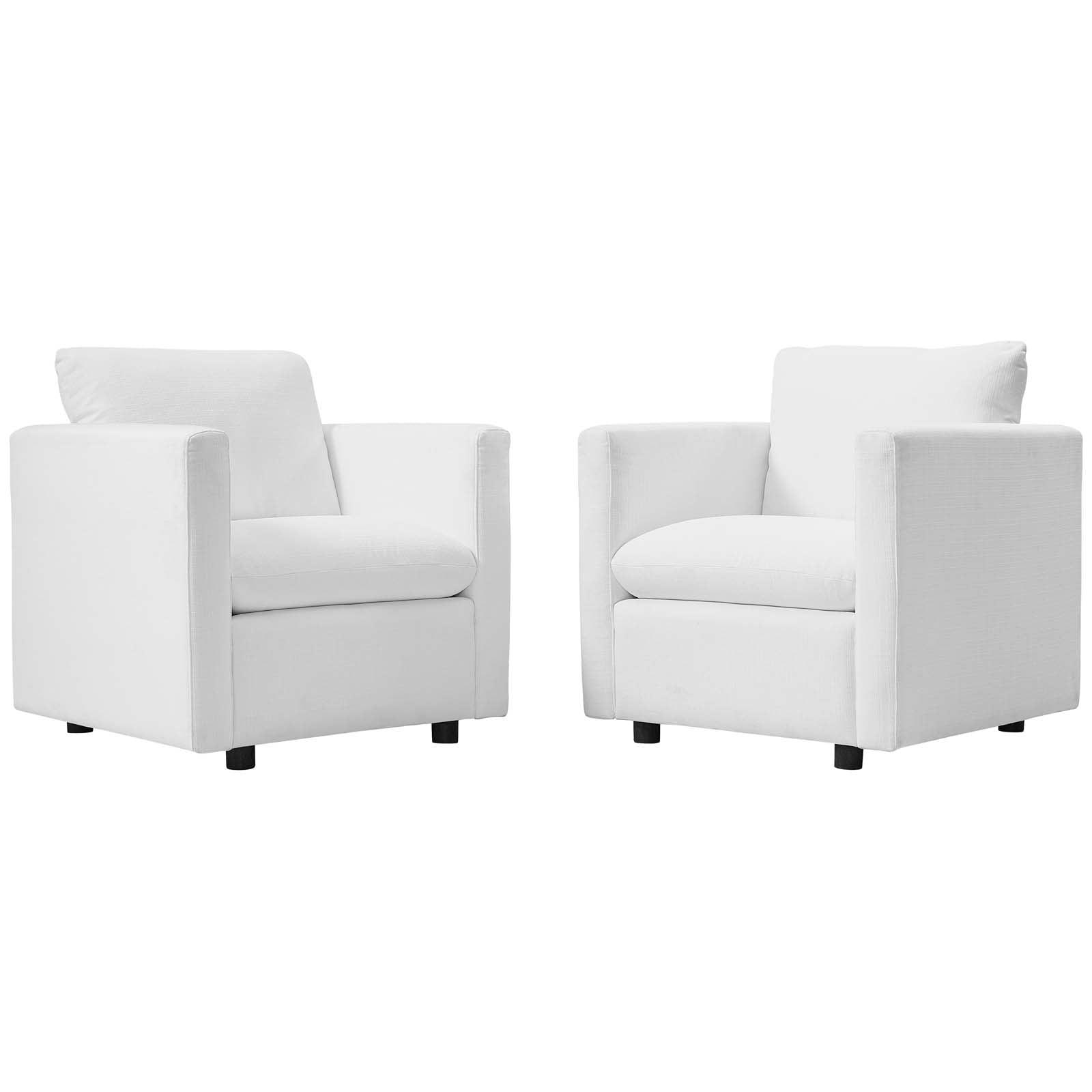 White Upholstered Fabric Accent Chair Set with Black Legs