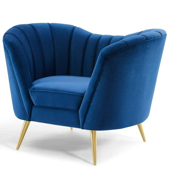 Modway Opportunity Modern Performance Velvet Armchair in Navy Finish