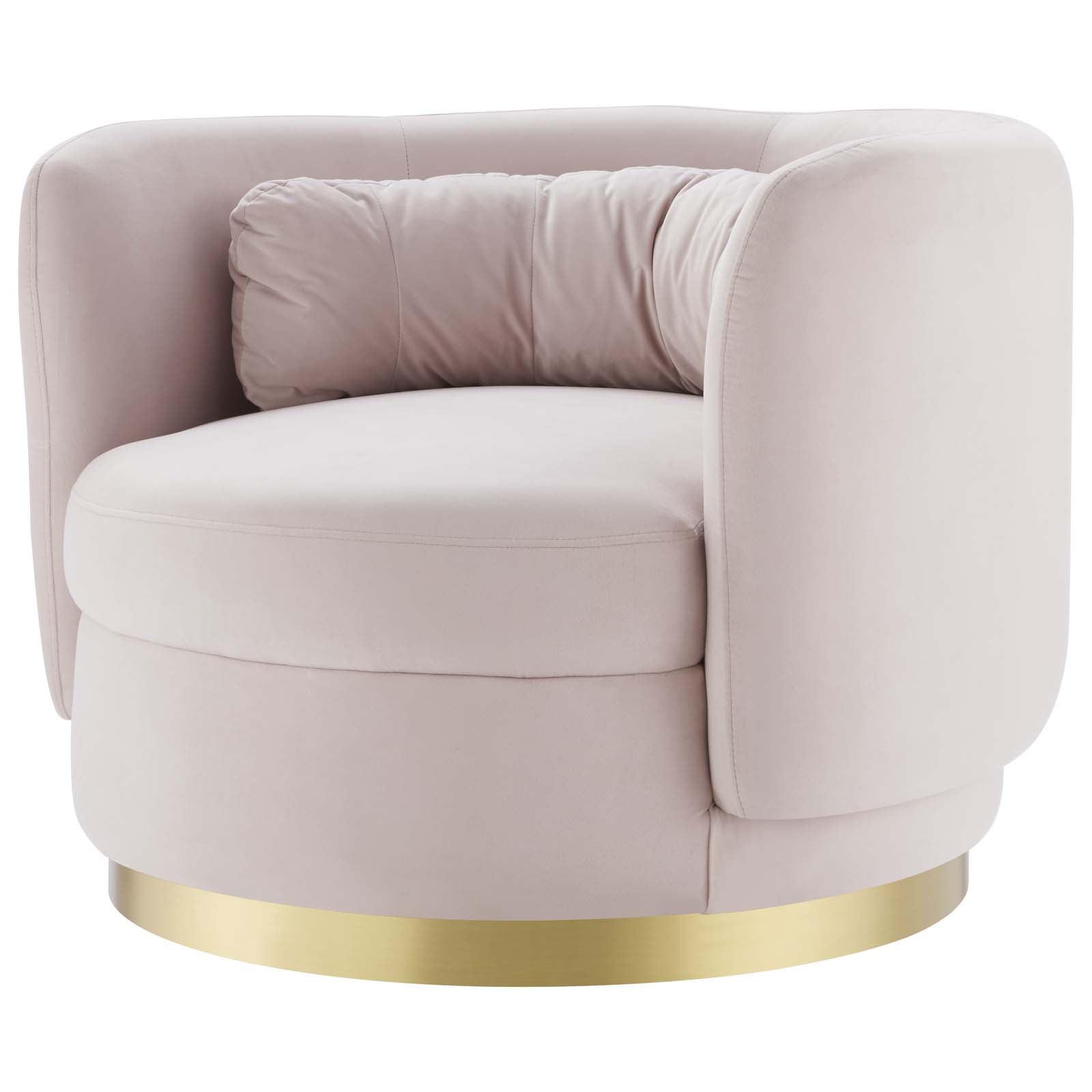 Modway Relish Upholstered Performance Velvet Swivel Chair in Gold/Pink