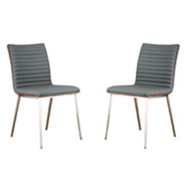 Armen Art Furniture  Cafe Brushed Stainless Steel Dining Chair, Gray Pu with Walnut Back - Set of 2