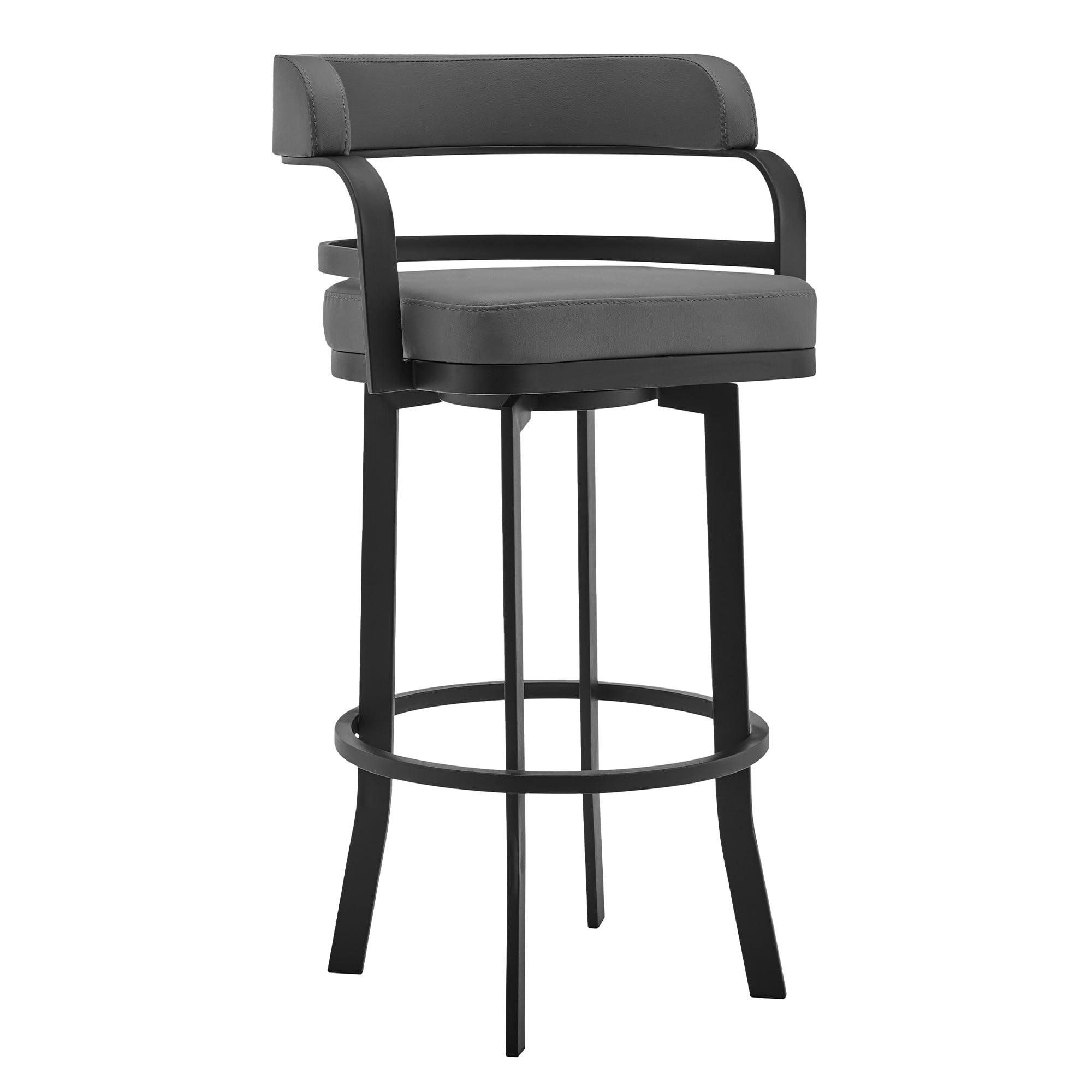 Gray Faux Leather and Black Metal Swivel Bar Stool