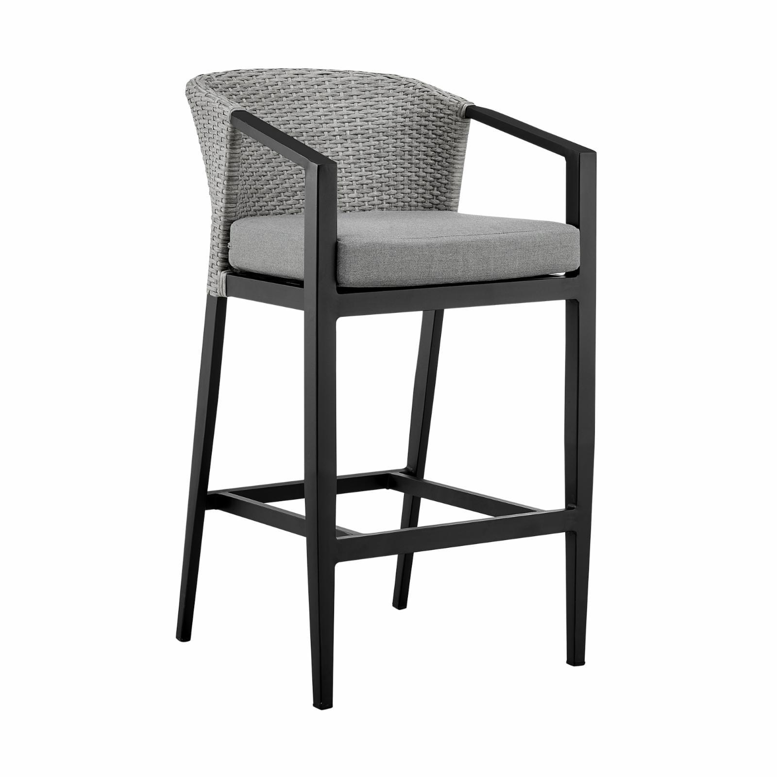 Aileen Dark Grey Cushioned Aluminum and Wicker Outdoor Bar Stool